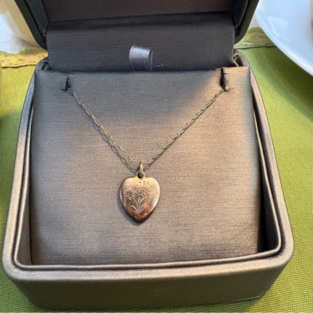Antique Gold Filled Heart Pendant With Chain